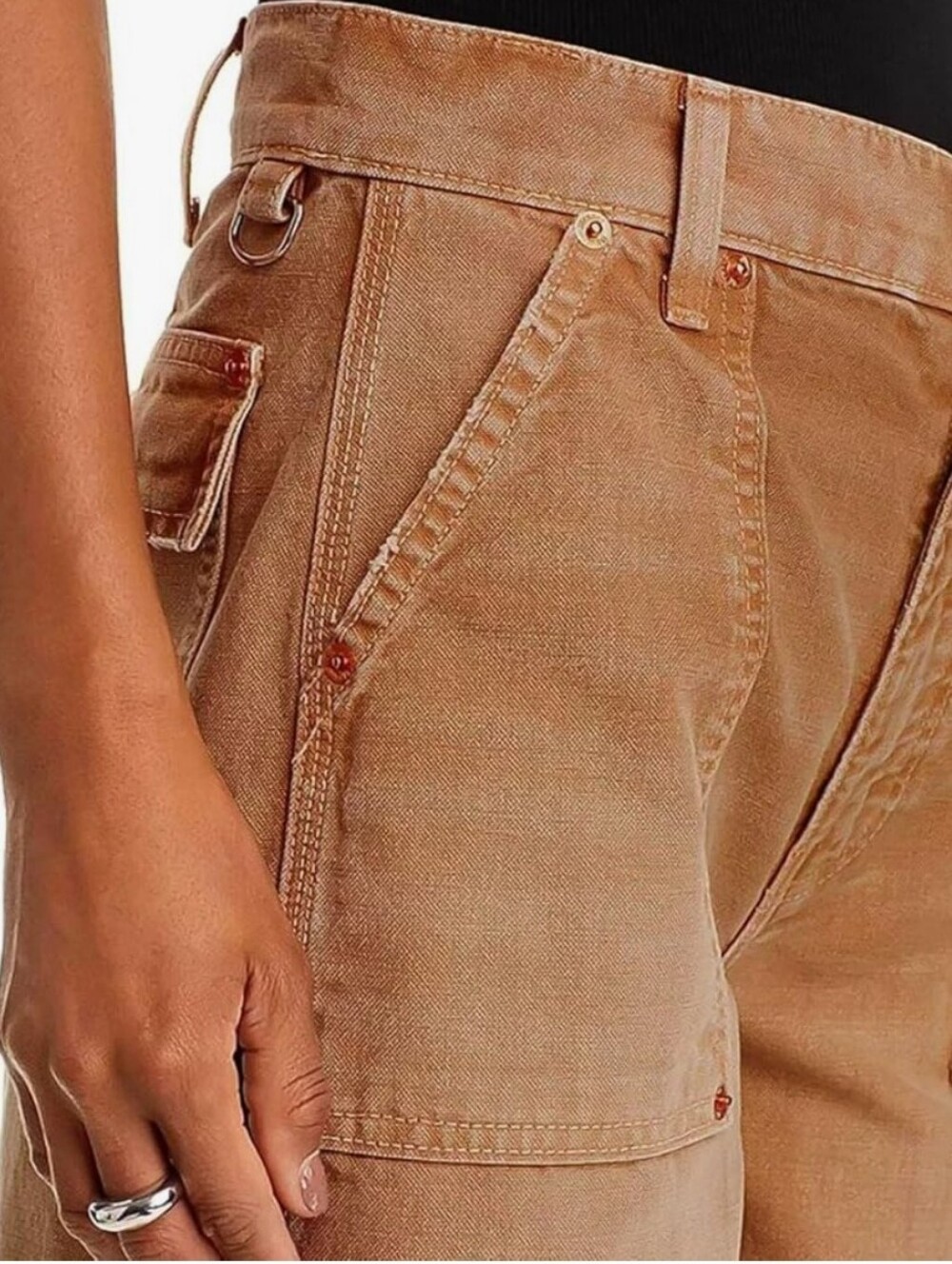 Flamingals Midwaist Wide Leg Cropped Pants Raw Hem NWT Women's Large - Picture 4 of 10